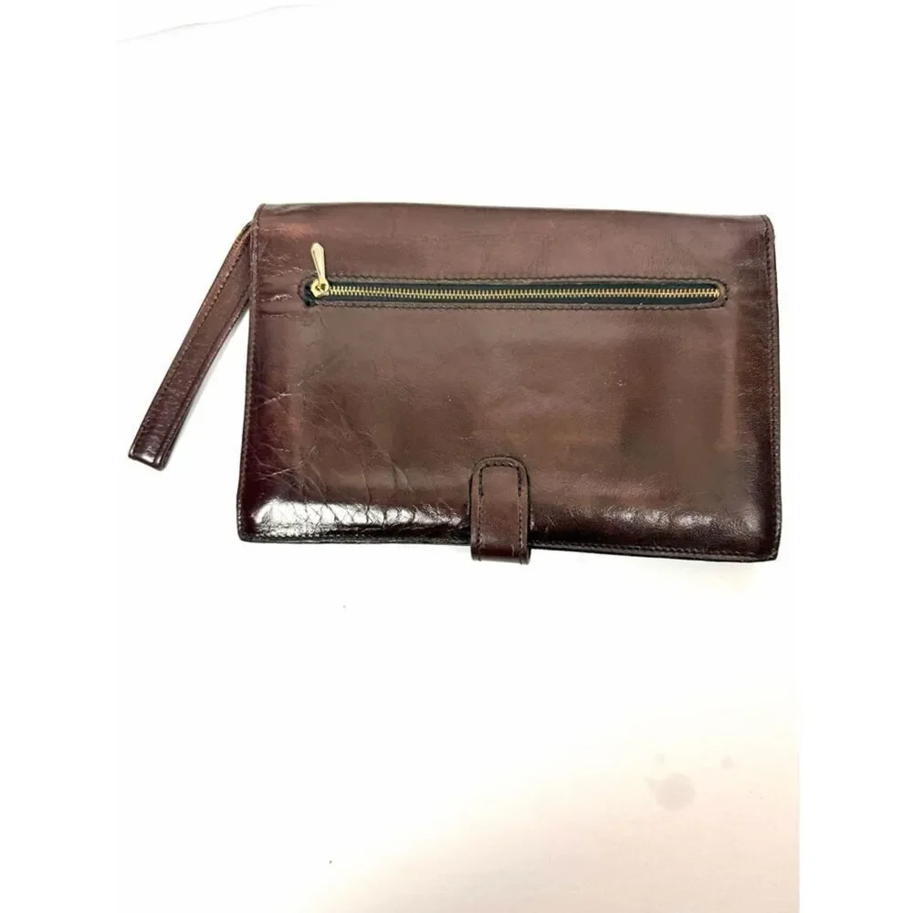 Royce Leather Wristlet Wallet Brown Organizer Clutch Italy Vintage